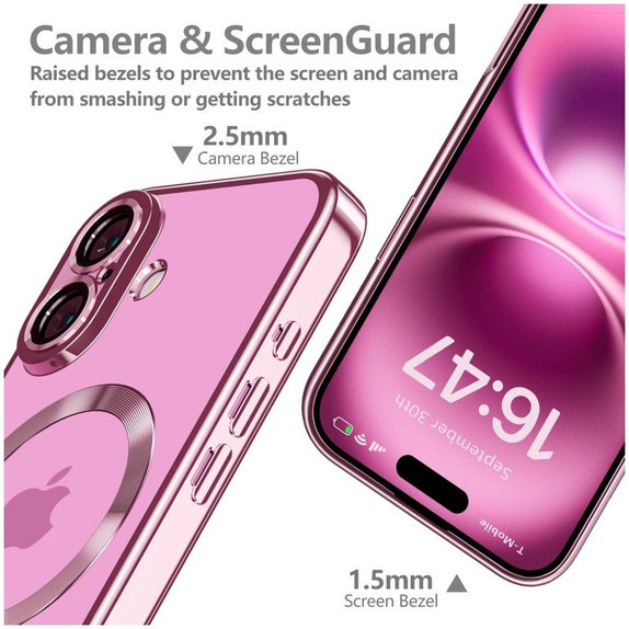 Husă MagFlex MagSafe pentru iPhone 16 Shiny Rose, Tech-Protect