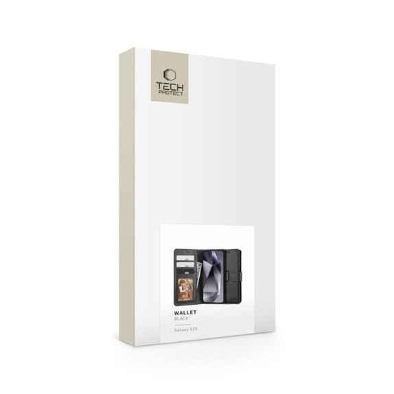 Husă Wallet pentru Samsung S25, neagră, Tech-Protect