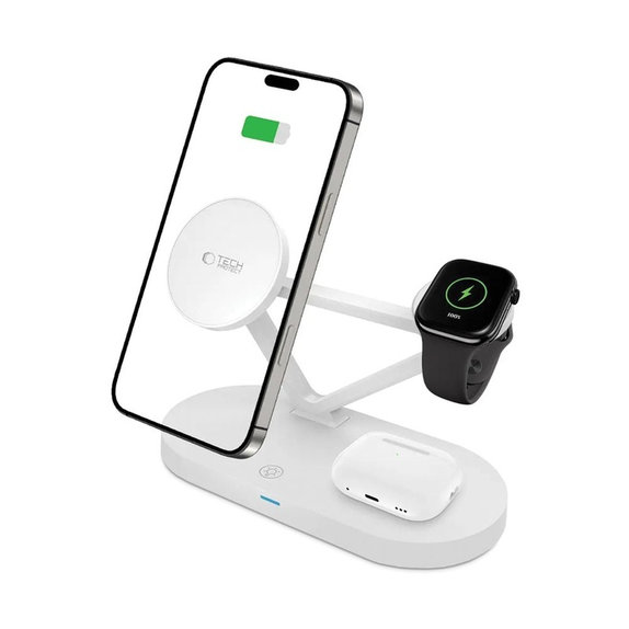 Încărcător wireless QI15W-A41 3IN1 Magnetic MagSafe, albă, Tech-Protect