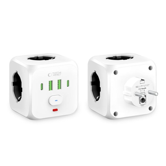 Încărcător de rețea PCL3X4 Power Socket 2 USB & 2 USB-C & 3 Socket, albă, Tech-Protect