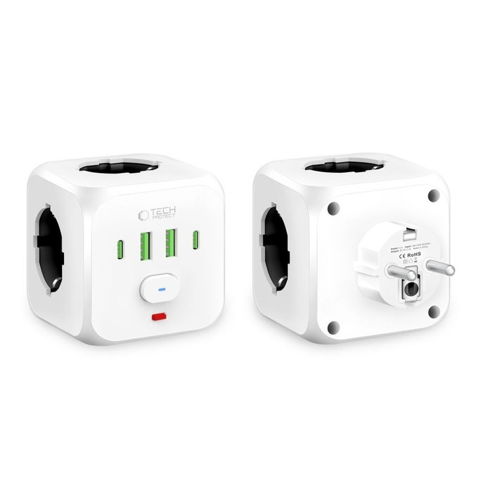Încărcător de rețea PCL3X4 Power Socket 2 USB & 2 USB-C & 3 Socket, albă, Tech-Protect