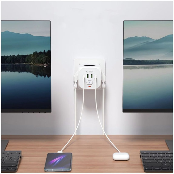Încărcător de rețea PCL3X4 Power Socket 2 USB & 2 USB-C & 3 Socket, albă, Tech-Protect