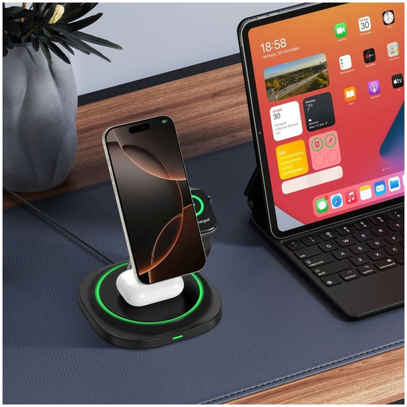 Încărcător wireless QI15W-A46 3IN1 Magnetic MagSafe, neagră, Tech-Protect