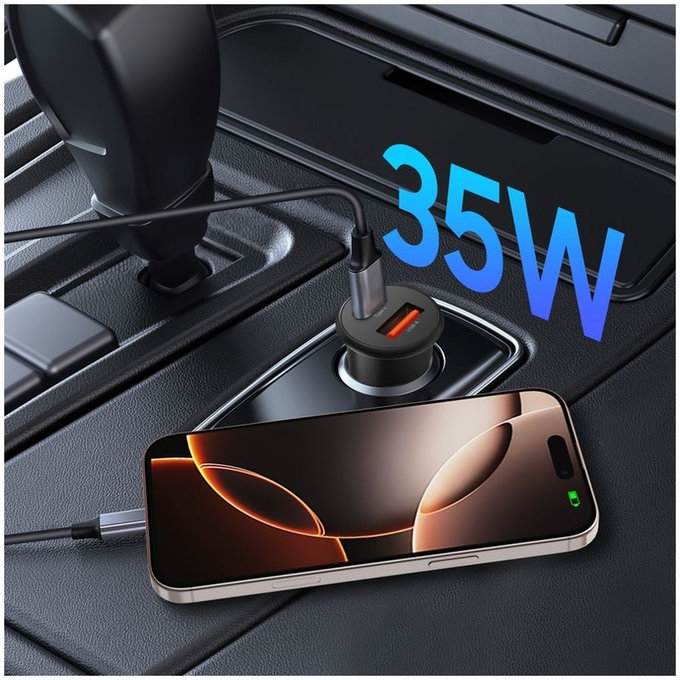 Încărcător auto CC02 2-PORT PD 35W / QC3.0, neagră, Tech-Protect
