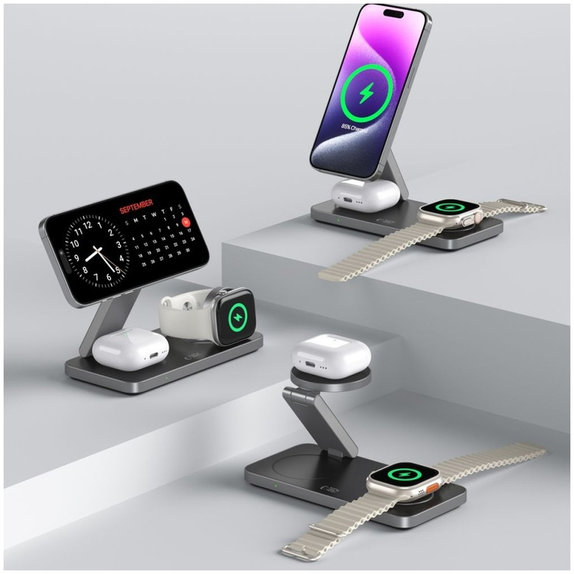 Încărcător wireless QI15W-A47 3IN1 Magnetic MagSafe, neagră, Tech-Protect