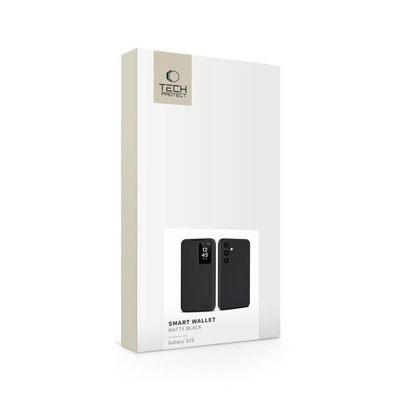 Husă Smart Wallet pentru Samsung S25, Matte Black, Tech-Protect
