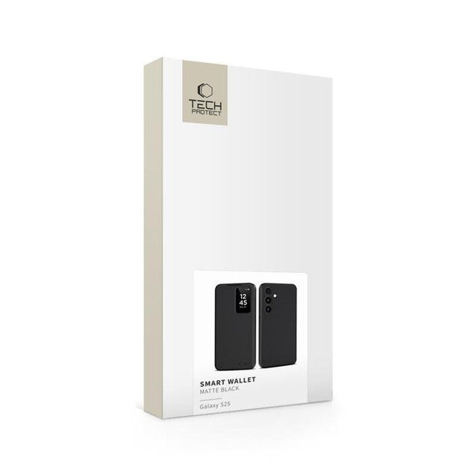 Husă Smart Wallet pentru Samsung S25, Matte Black, Tech-Protect