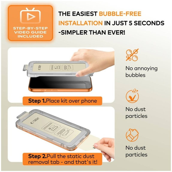 Sticlă securizată Quick Set+ 2-PACK pentru iPhone 13 / 13 Pro / 14 / 16E / 17E, neagră, Tech-Protect