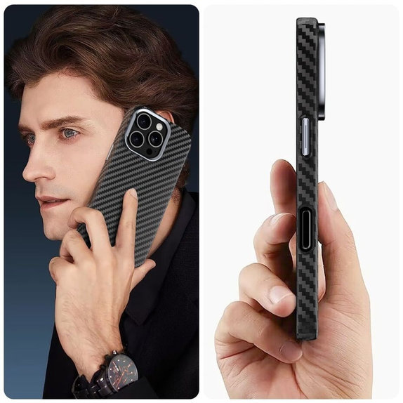 Husă Ion Carbon MagSafe pentru Samsung S25 Ultra, neagră/argintie, Tech-Protect