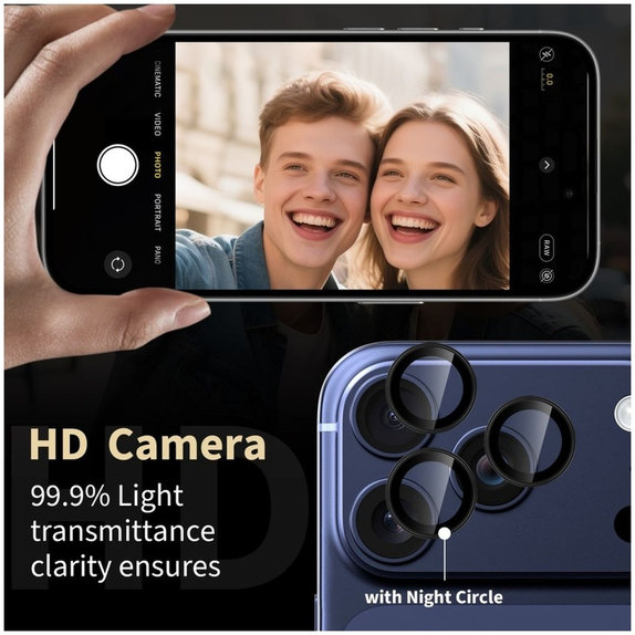 Protecție cameră Camring Fit+ pentru iPhone 14 Pro / Max / 15 Pro / Max / 16 Pro / Max / 17 Pro / Max, transparentă, Tech-Protect