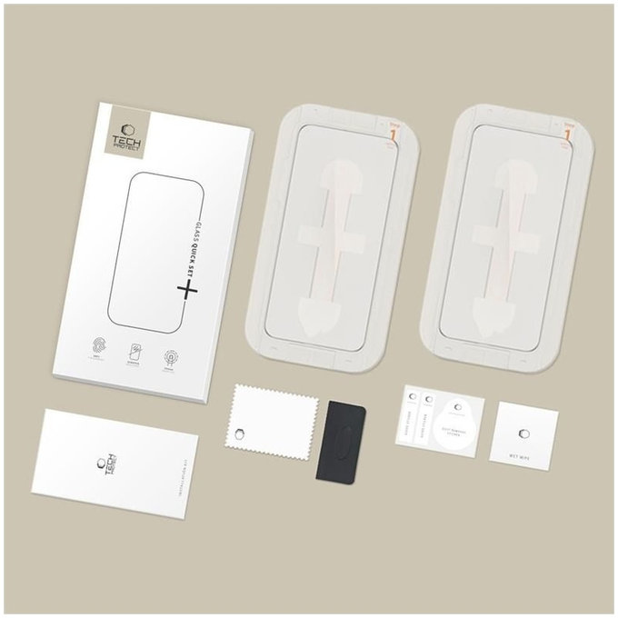 Sticlă securizată Quick Set+ 2-PACK pentru iPhone 15 Pro, neagră, Tech-Protect