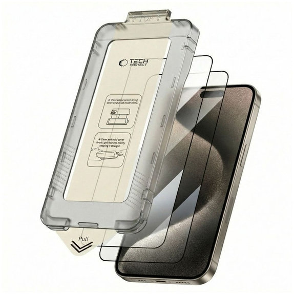 Sticlă securizată Quick Set+ 2-PACK pentru iPhone 15 Pro, neagră, Tech-Protect