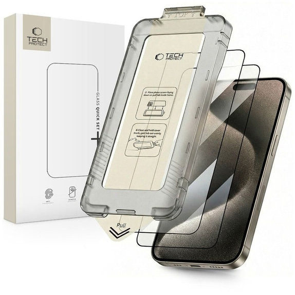 Sticlă securizată Quick Set+ 2-PACK pentru iPhone 15 Pro, neagră, Tech-Protect