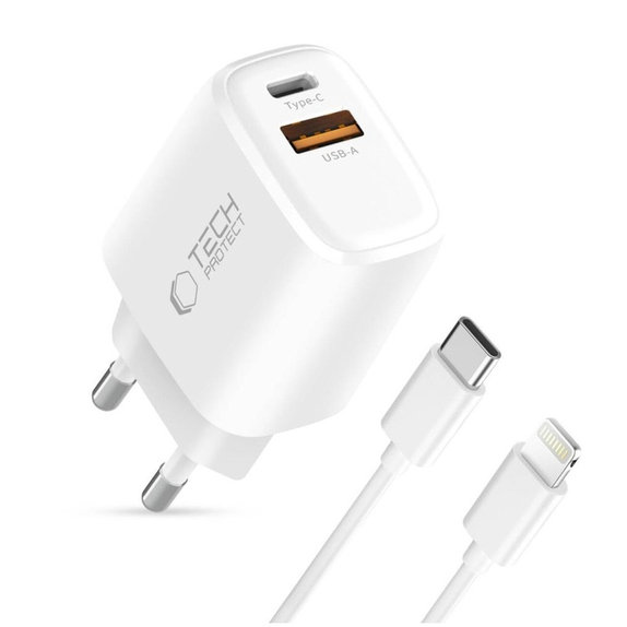 Încărcător de rețea NCA30 2-PORT PD 30W / QC3.0 + Lightning Cable, albă, Tech-Protect
