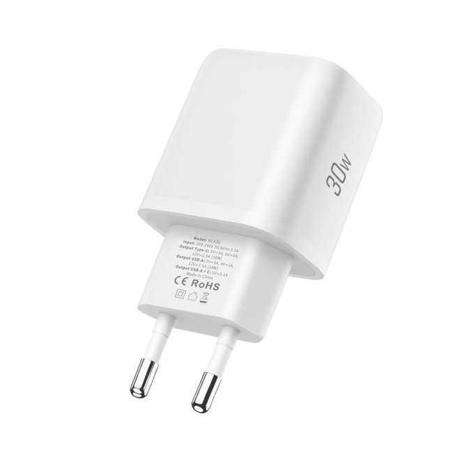 Încărcător de rețea NCA30 2-PORT PD 30W / QC3.0 + Lightning Cable, albă, Tech-Protect