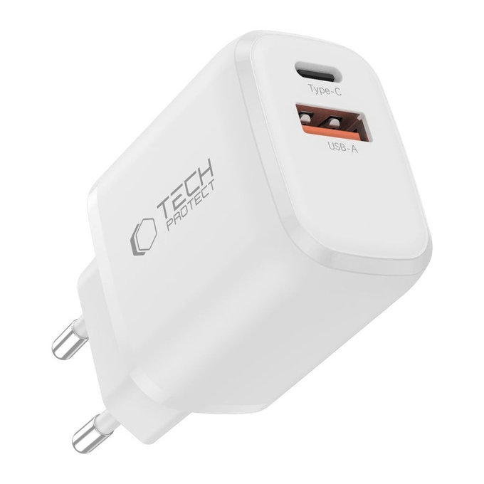 Încărcător de rețea NCA20 2-PORT PD 20W / QC3.0 + USB-C Cable, albă, Tech-Protect