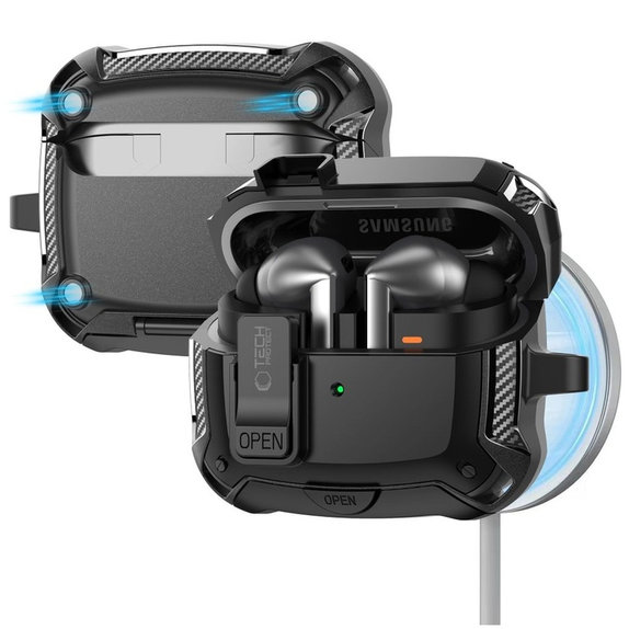 Husă pentru căști Carbonox MagSafe pentru Samsung Buds 3 / 3 FE / 3 Pro, neagră, Tech-Protect