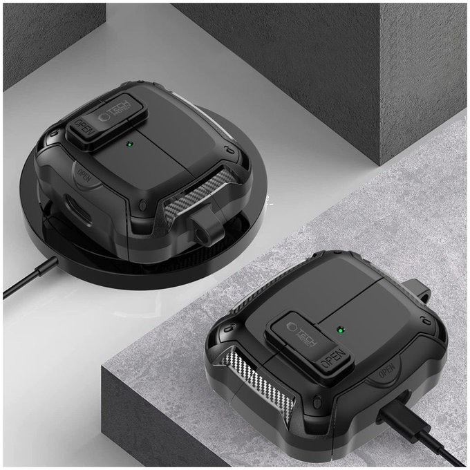 Husă pentru căști Carbonox MagSafe pentru Samsung Buds 3 / 3 FE / 3 Pro, neagră, Tech-Protect