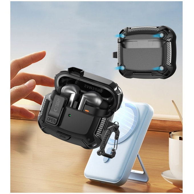 Husă pentru căști Carbonox MagSafe pentru Samsung Buds 3 / 3 FE / 3 Pro, neagră, Tech-Protect