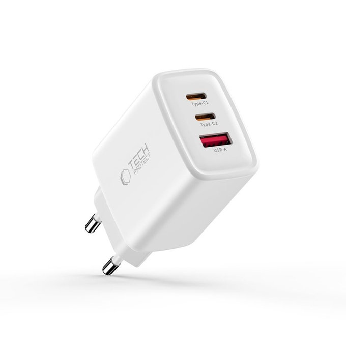 Încărcător de rețea NCA65W-GAN 3-PORT PD 65W / QC3.0, albă, Tech-Protect