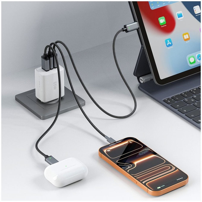 Încărcător de rețea NCA65W-GAN 3-PORT PD 65W / QC3.0, albă, Tech-Protect