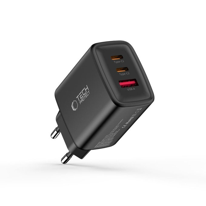 Încărcător de rețea NCA65W-GAN 3-PORT PD 65W / QC3.0, neagră, Tech-Protect