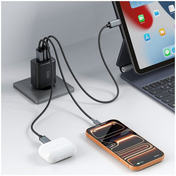 Încărcător de rețea NCA65W-GAN 3-PORT PD 65W / QC3.0, neagră, Tech-Protect