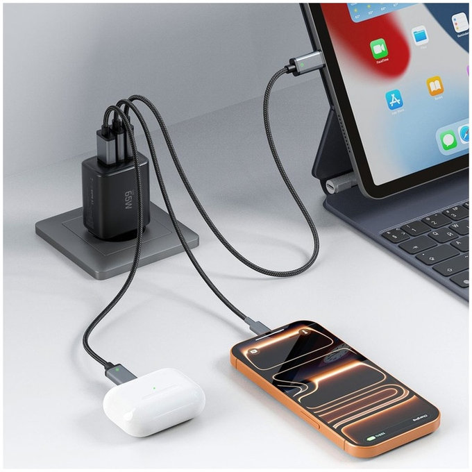 Încărcător de rețea NCA65W-GAN 3-PORT PD 65W / QC3.0, neagră, Tech-Protect