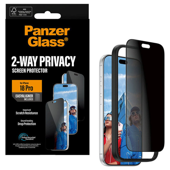 Sticlă securizată UWF 2-Way Privacy cu aplicator pentru iPhone 18 Pro, Negru, PanzerGlass