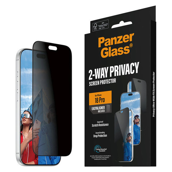 Sticlă securizată UWF 2-Way Privacy cu aplicator pentru iPhone 18 Pro, Negru, PanzerGlass