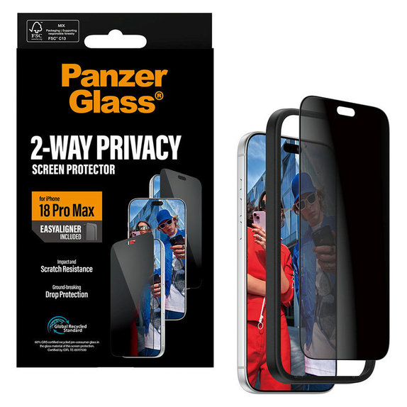 Sticlă securizată UWF 2-Way Privacy cu aplicator pentru iPhone 18 Pro Max, Negru, PanzerGlass