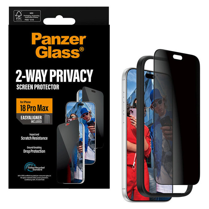 Sticlă securizată UWF 2-Way Privacy cu aplicator pentru iPhone 18 Pro Max, Negru, PanzerGlass
