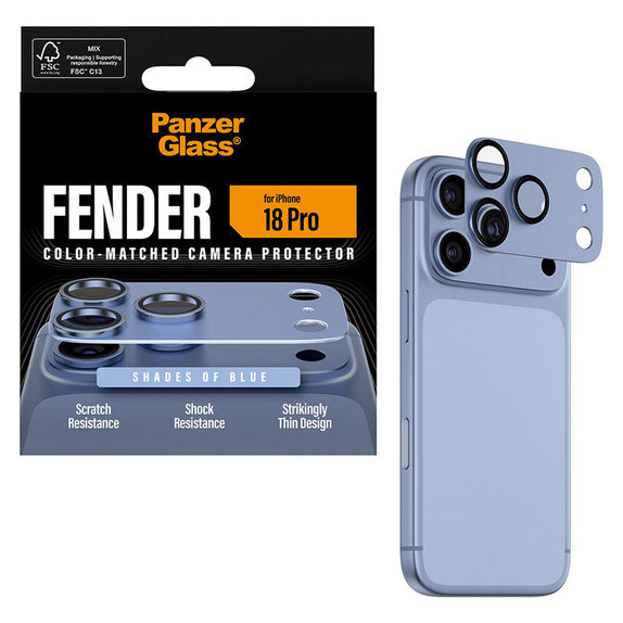Protecție lentilă Fender pentru iPhone 18 Pro, Italian Blue, PanzerGlass