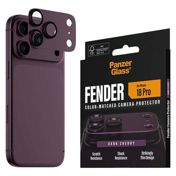 Protecție lentilă Fender pentru iPhone 18 Pro, Dark Cherry, PanzerGlass