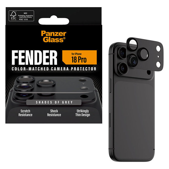 Protecție lentilă Fender pentru iPhone 18 Pro, Shades of Grey, PanzerGlass