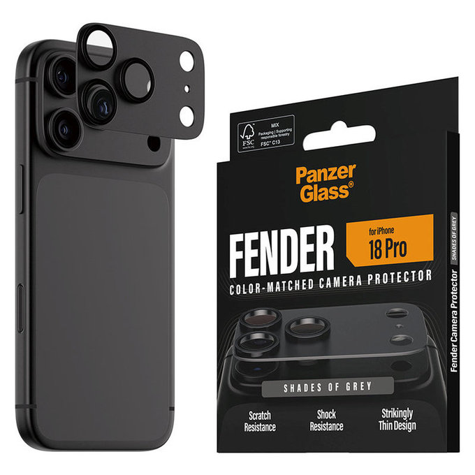 Protecție lentilă Fender pentru iPhone 18 Pro, Shades of Grey, PanzerGlass
