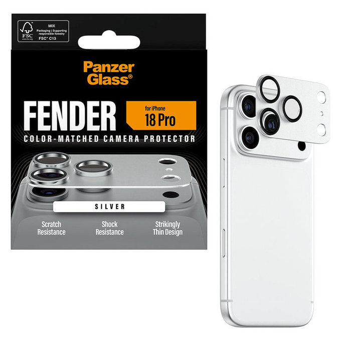 Protecție lentilă Fender pentru iPhone 18 Pro, Argintiu, PanzerGlass