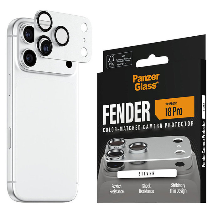 Protecție lentilă Fender pentru iPhone 18 Pro, Argintiu, PanzerGlass
