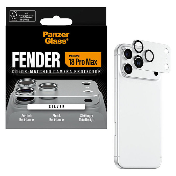 Protecție lentilă Fender pentru iPhone 18 Pro Max, Argintiu, PanzerGlass