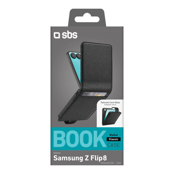 Husă Wallet Stand pentru Samsung Galaxy Z Flip8, Neagră, SBS