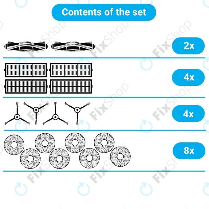 Set de piese de schimb pentru Xiaomi Robot Vacuum S40 Pro (2x Perie principală, 4x Filter, 4x Perie laterală, 8x Mop)