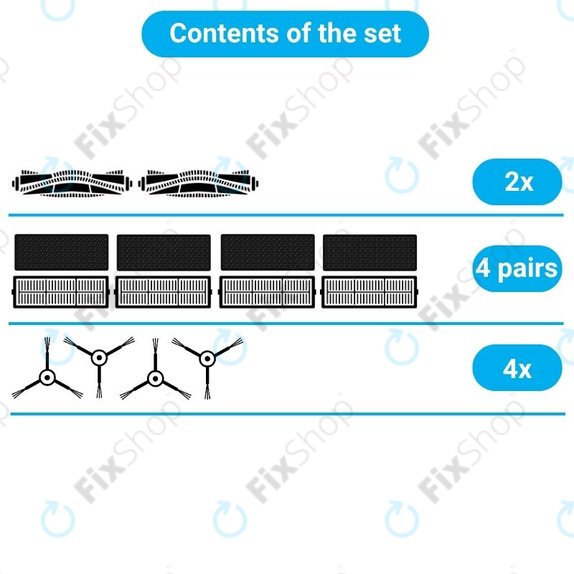 Set de piese de schimb pentru Xiaomi Viomi S9, Proscenic M7 Pro, M7 Max, M8 Pro (2x Perie principală, 4x Filter, 4x Perie laterală)