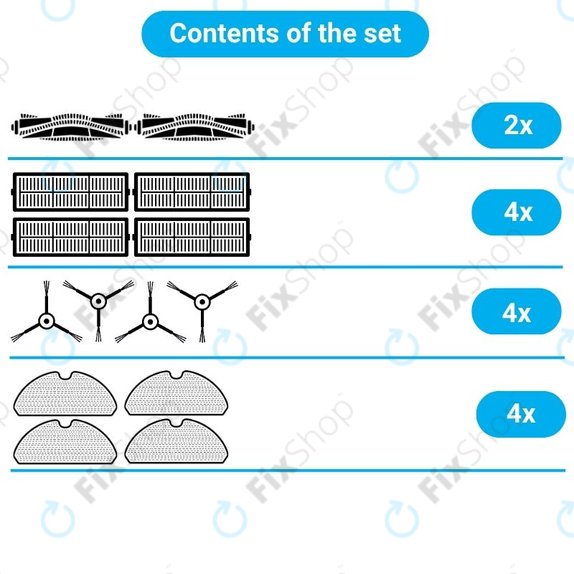 Set de piese de schimb pentru Xiaomi Viomi V3 MAX (2x Perii principale, 4x Filtre, 4x Perii laterale, 4x Lavete de mop)