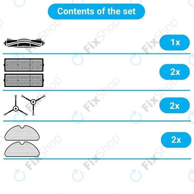 Set de piese de schimb pentru Xiaomi Robot Vacuum S10, S10 EU, S12 (1x Perie principală, 2x Filtre, 2x Perii laterale, 2x Lavete de mop)