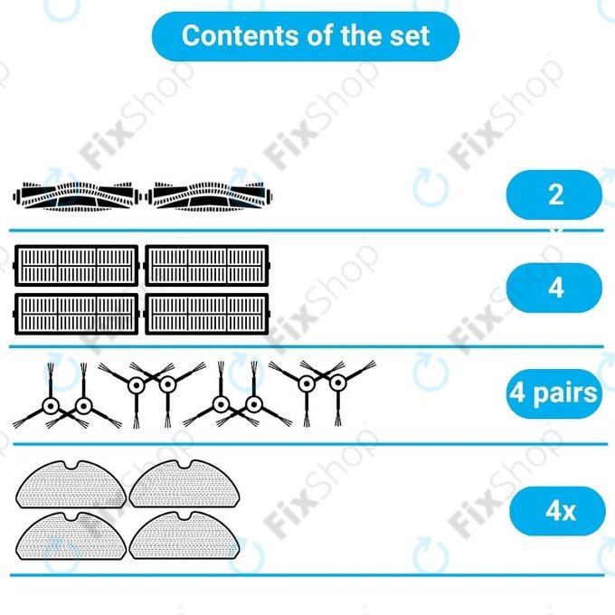 Set de piese de schimb pentru iRobot Roomba Combo 1138, Ecovacs Deebot Ozmo 930 (2x Perii principale, 4x Filtre, 4 perechi de perii laterale, 4x Lavete de mop)