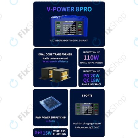 Mechanic V-Power 8 Pro - Statie de incarcare USB (USB-C, USB 3.0)