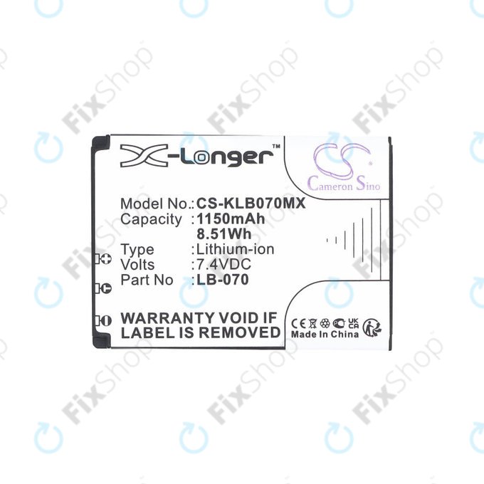 Baterie pentru Kodak PIXPRO S1, AZ651, AZ652, AZ901, 1150mAh, Li-Ion, 7.4V, LB-070, HQ