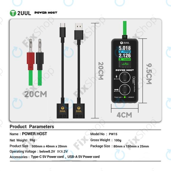 Tester digital USB-C de tensiune și curent (Power Host), 2UUL PW15
