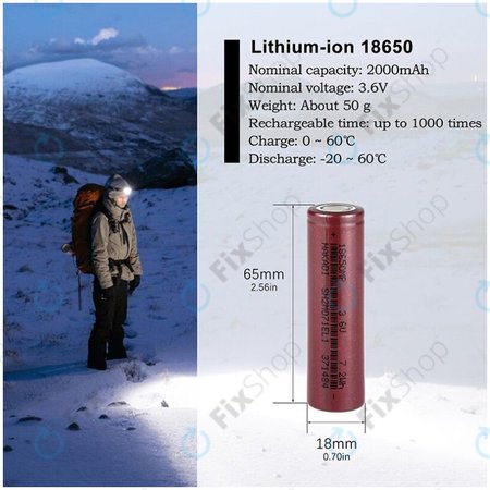 Baterie Cell 18650 (Li-Ion, 2000mAh, 3.6V)
