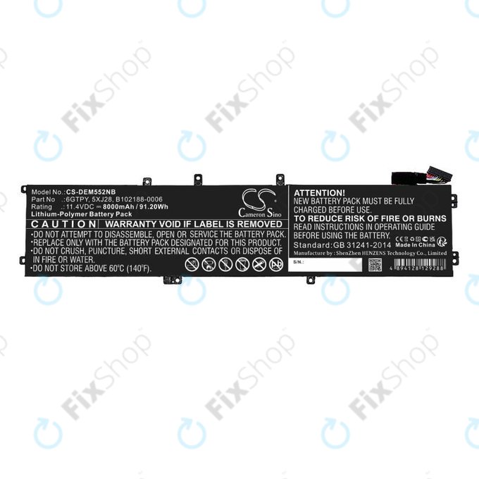 Baterie pentru Dell XPS 15, Dell Precision 9560, 9570, 8000mAh, Li-Pol, 11.4V, 6GTPY, HQ